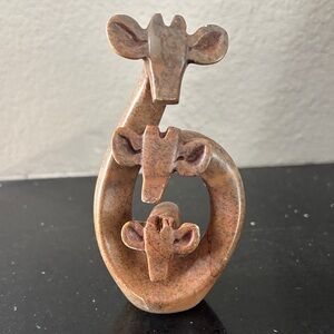 Carved Stone Giraffe Family Figurine